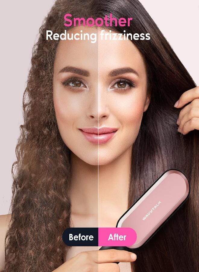 Wavytalk Hair Straightener Brush,Sleek Sweep Ionic Straightening Brush with 6 Temperature Adjust, Anti-Scald Ceramic Hair Straightener Comb Fast Heating for Home Salon, Dual Voltage, Rose Gold - Image 2
